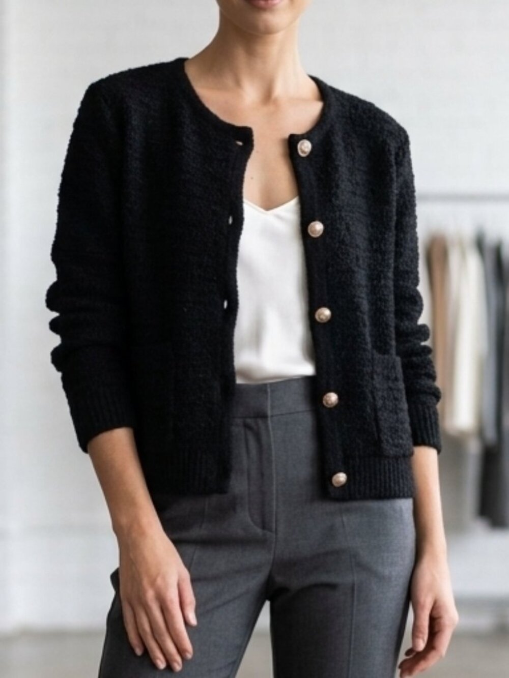 Pink Martini Black Vera Sweater Lady Jacket Cardigan Gold Buttons Size M